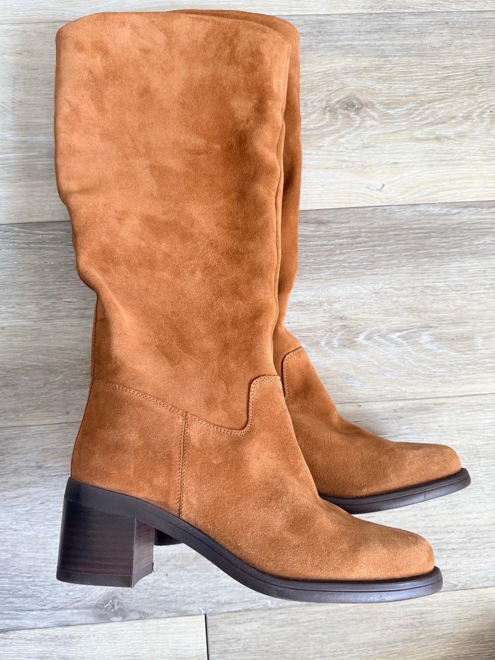 Vince Camuto Amree WIDE CALF Women's Suede Block Heel Boots - Burnt Sugar 8.5